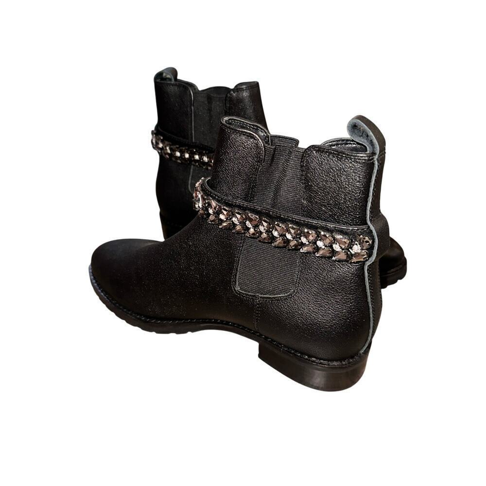 White House Black Market Women's Black LILY GEM Leather Chelsea Boots Size 9M View 3